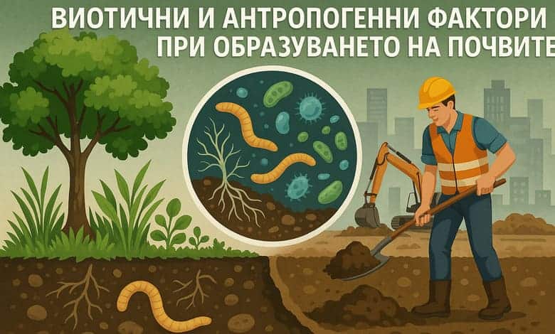 Биотични и антропогенни фактори при образуването на почвите – растителност, микроорганизми и човешка дейност